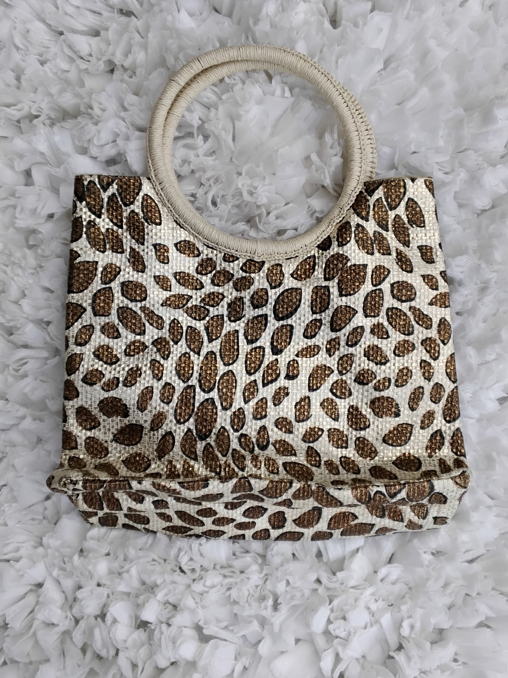 Women’s Leopard Print Tote Bag with Round Handles - Cream & Brown